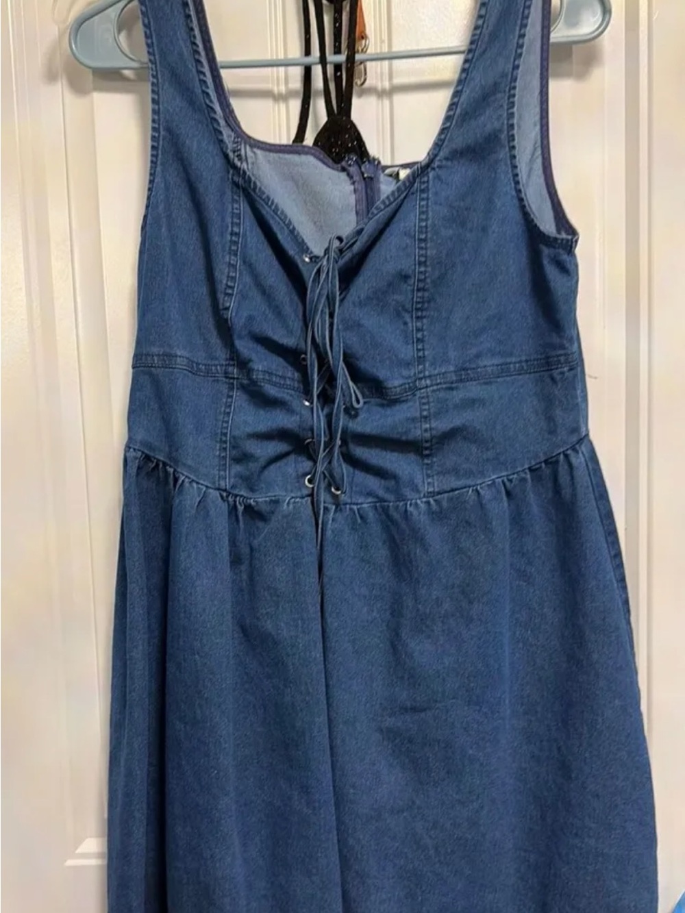 Cato Denim Lace-Up Dress in Blue